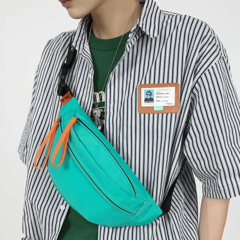 Street Casual Hip Hop Sport Fanny Pack Men Women Waterproof Functional Crossbody Bag Fashion Motorcycle Chest Bag Green Orange