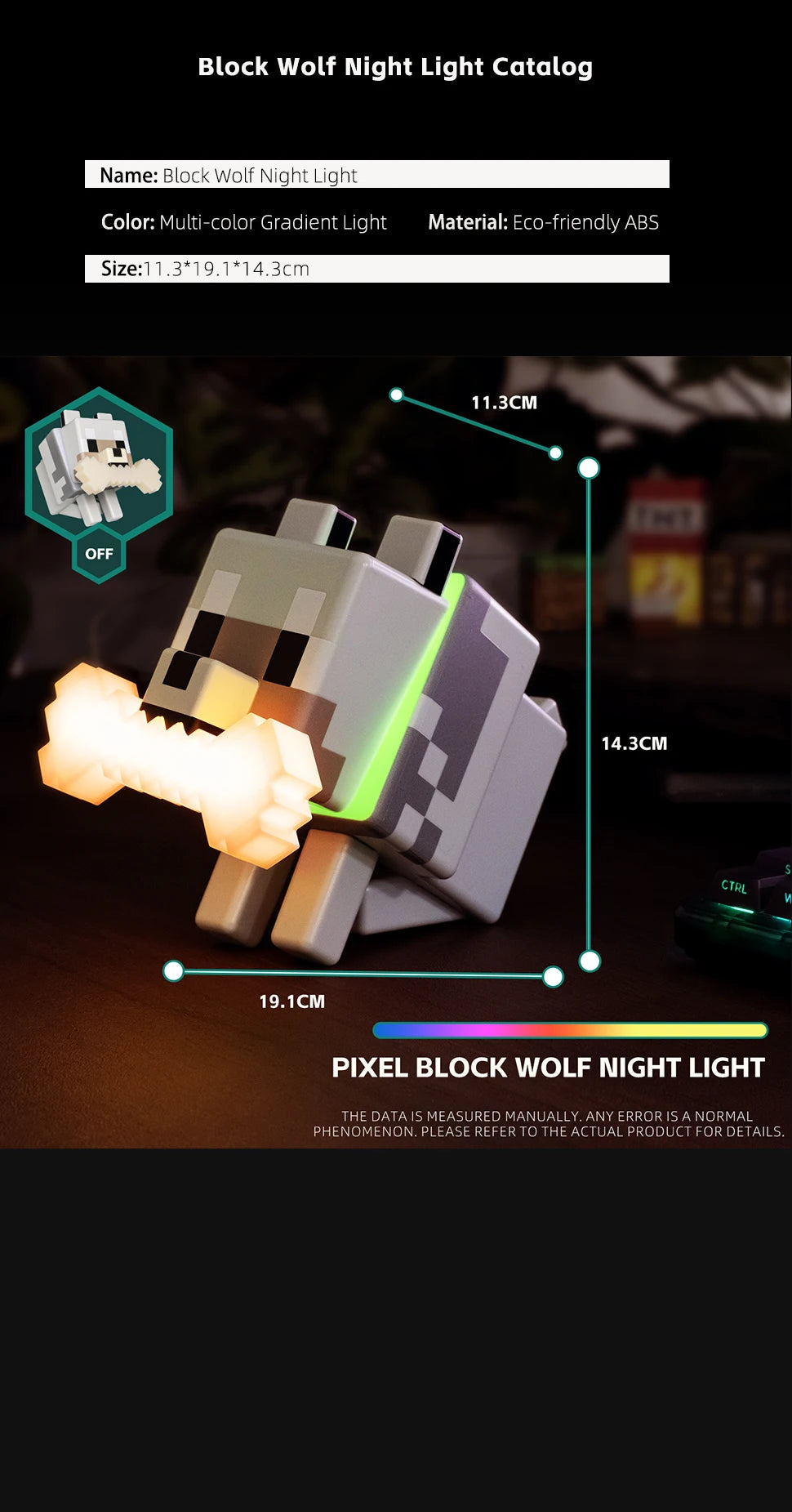 Cute Wolf Dog Night Light | RGB Gaming Room Decor & Desk Lamp