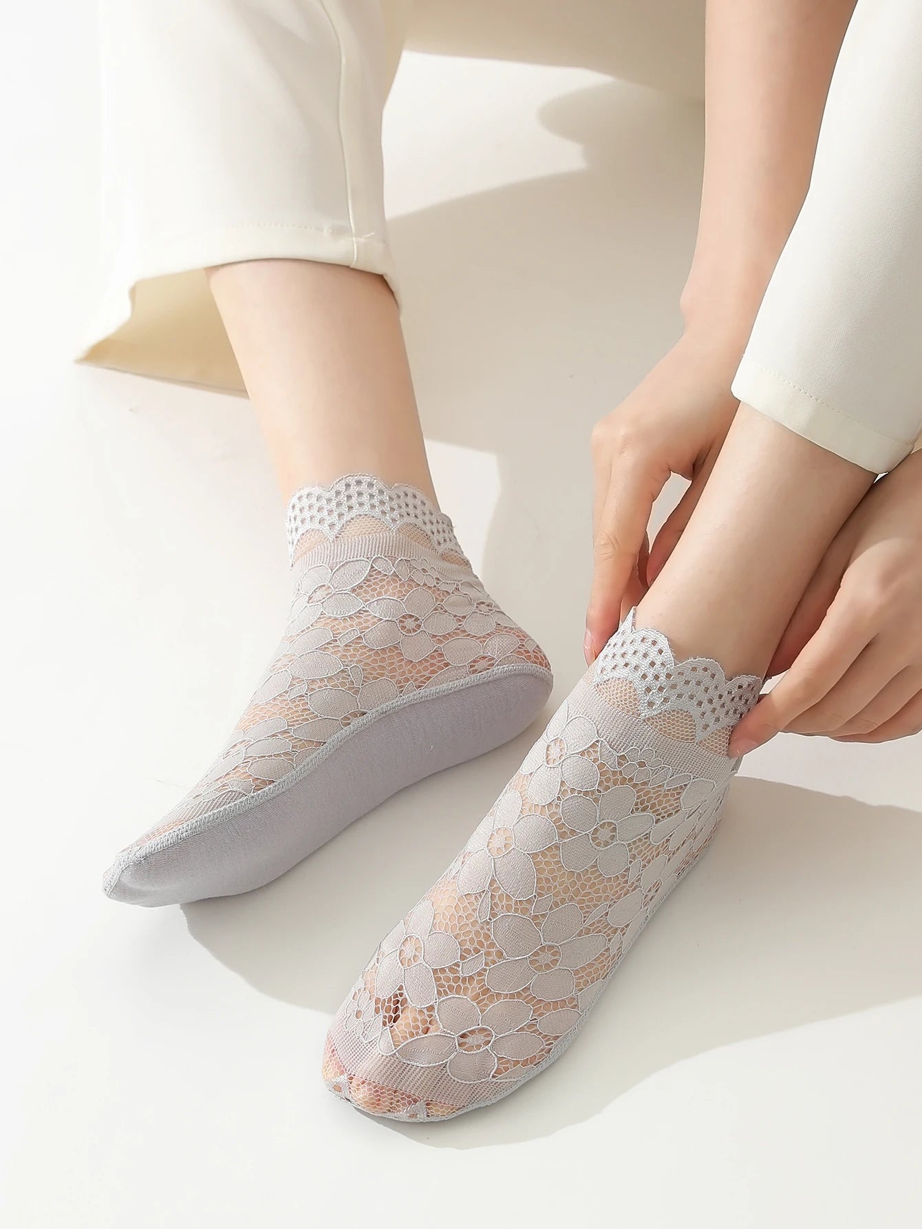 Women's Floral Lace Socks | Summer Thigh-High Sheer Comfort