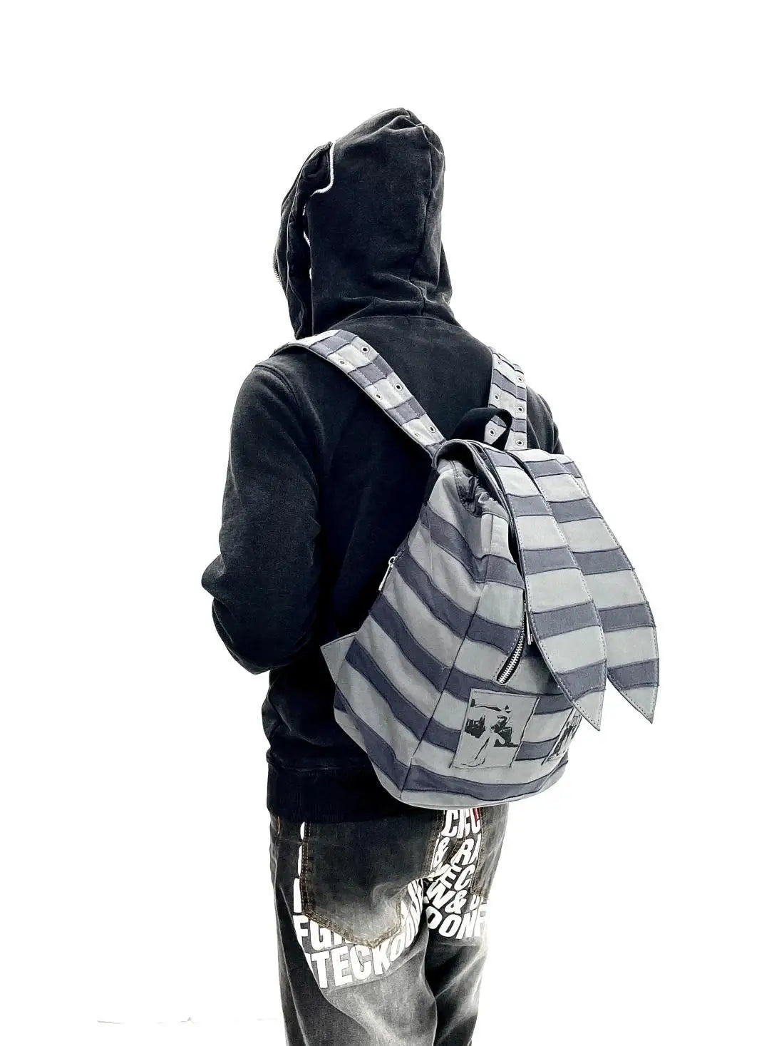 Vintage Striped Rabbit Ear Backpack | Unisex Punk Hip Hop Style