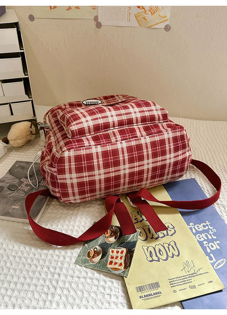 Large Capacity Plaid Backpack | Versatile Travel & School Bag