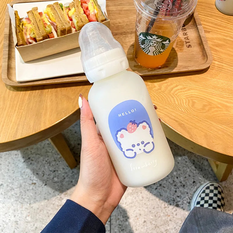 Kawaii Strawberry Bear Glass Water Bottle | Cute & Eco-Friendly