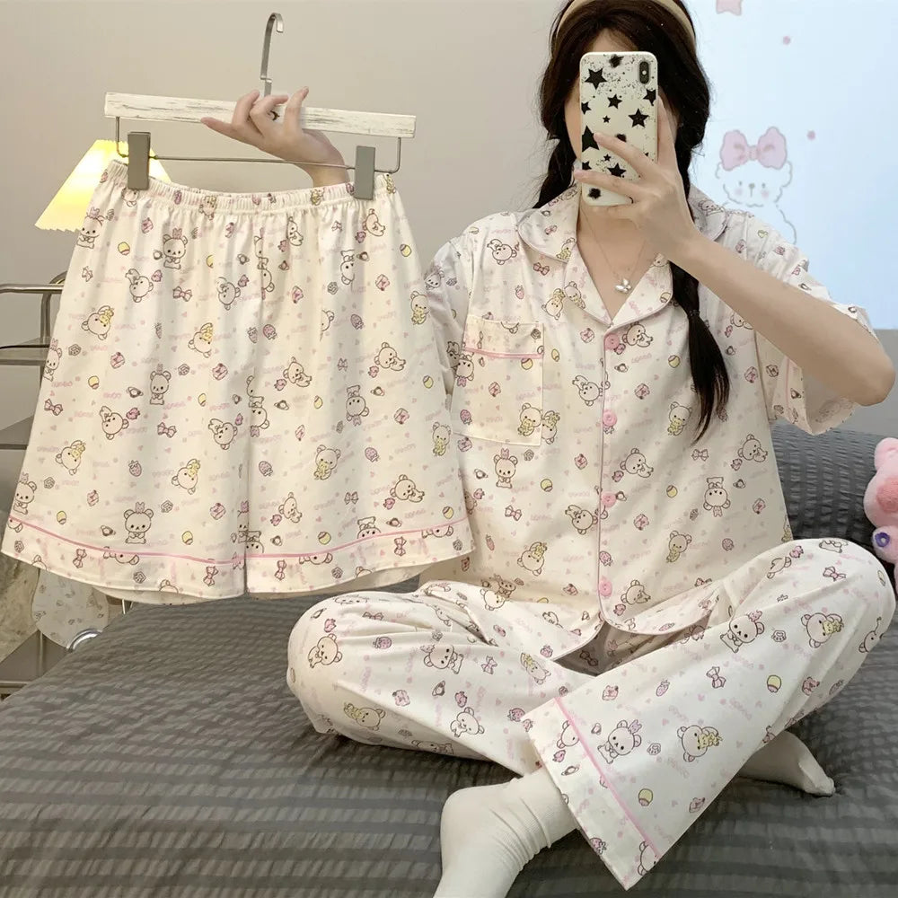 Cute Cartoon Pajamas Set for Couples | Plus Size Flannel Homewear