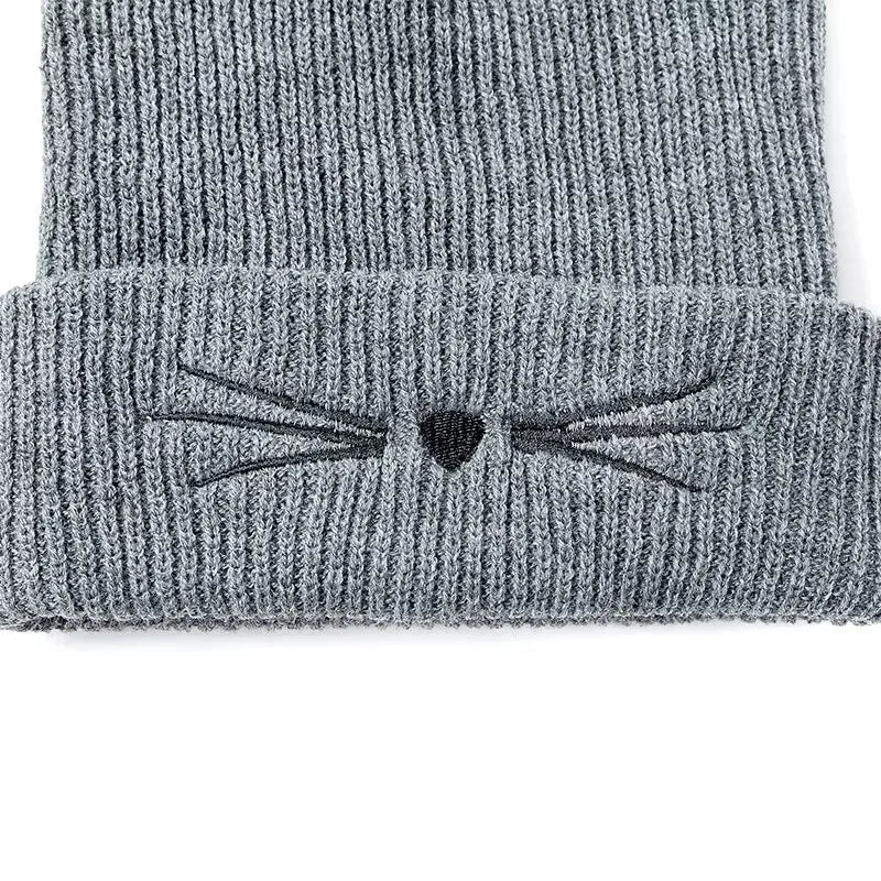 Women's Cute Cat Ear Beanie Hat | Warm Acrylic Knit Winter Skull Cap