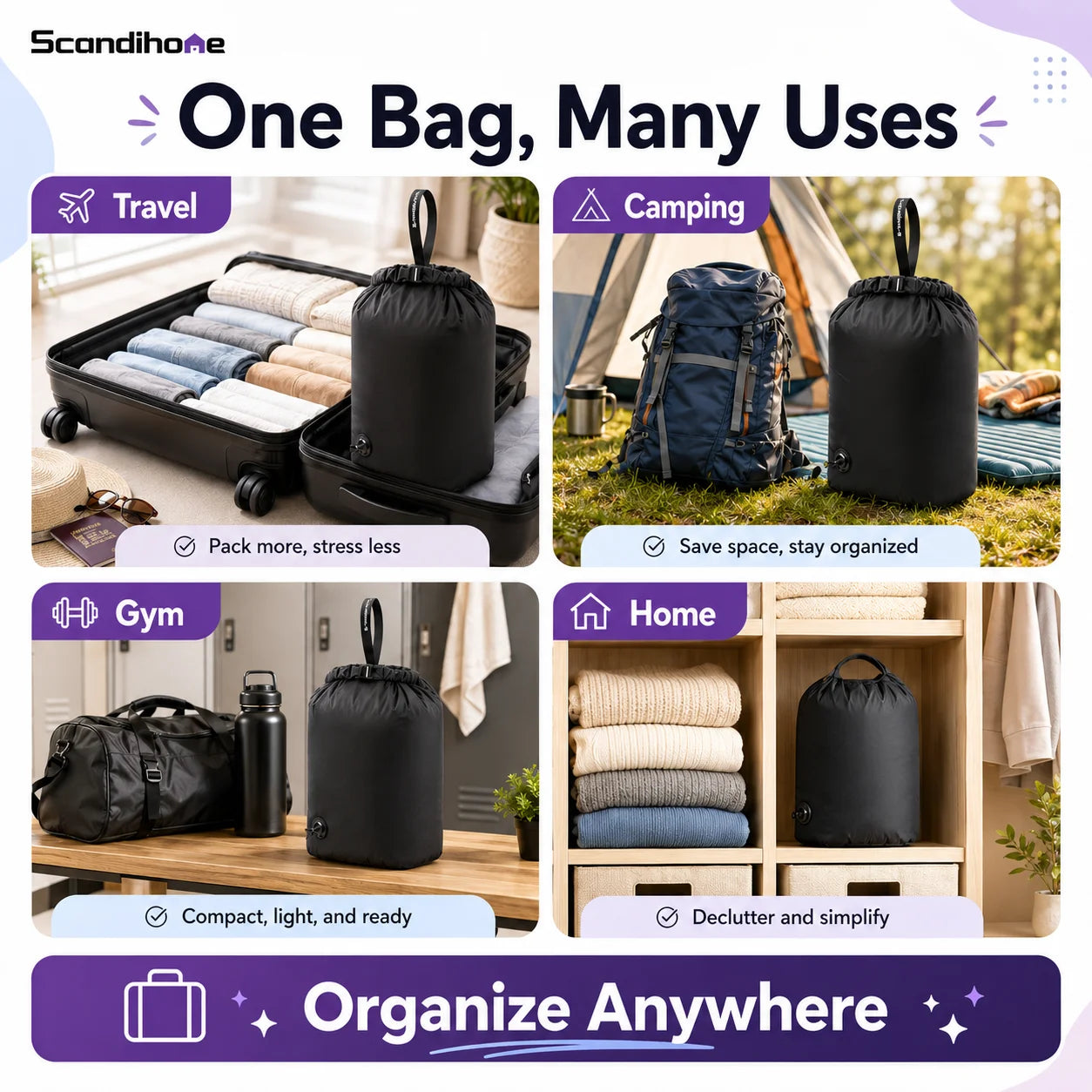 Reusable Vacuum Compression Bags for Travel & Home Storage