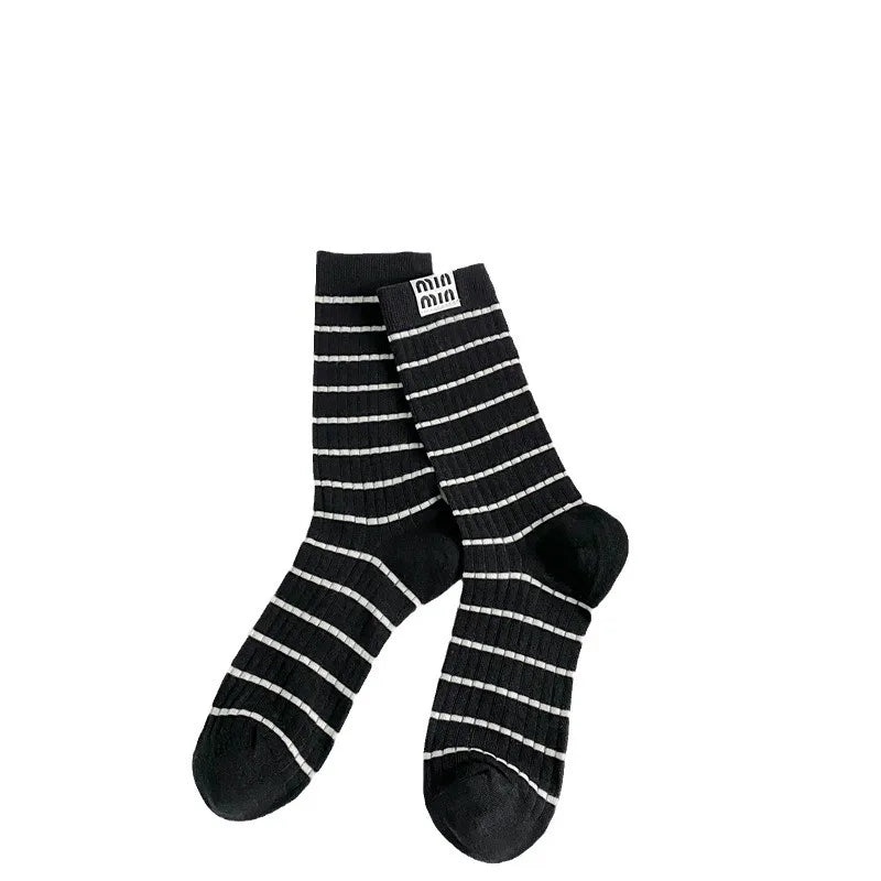 Trendy Striped Mid Tube Socks | Stylish Breathable Casual Wear