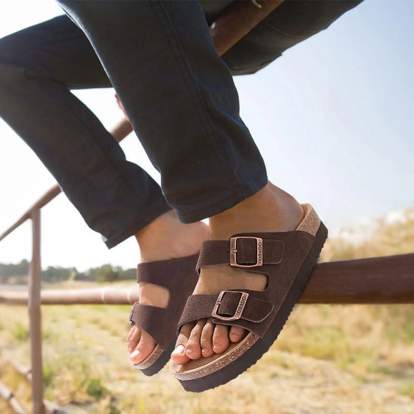 Women's Suede Sandals | Adjustable Buckle Cork Platform Footwear
