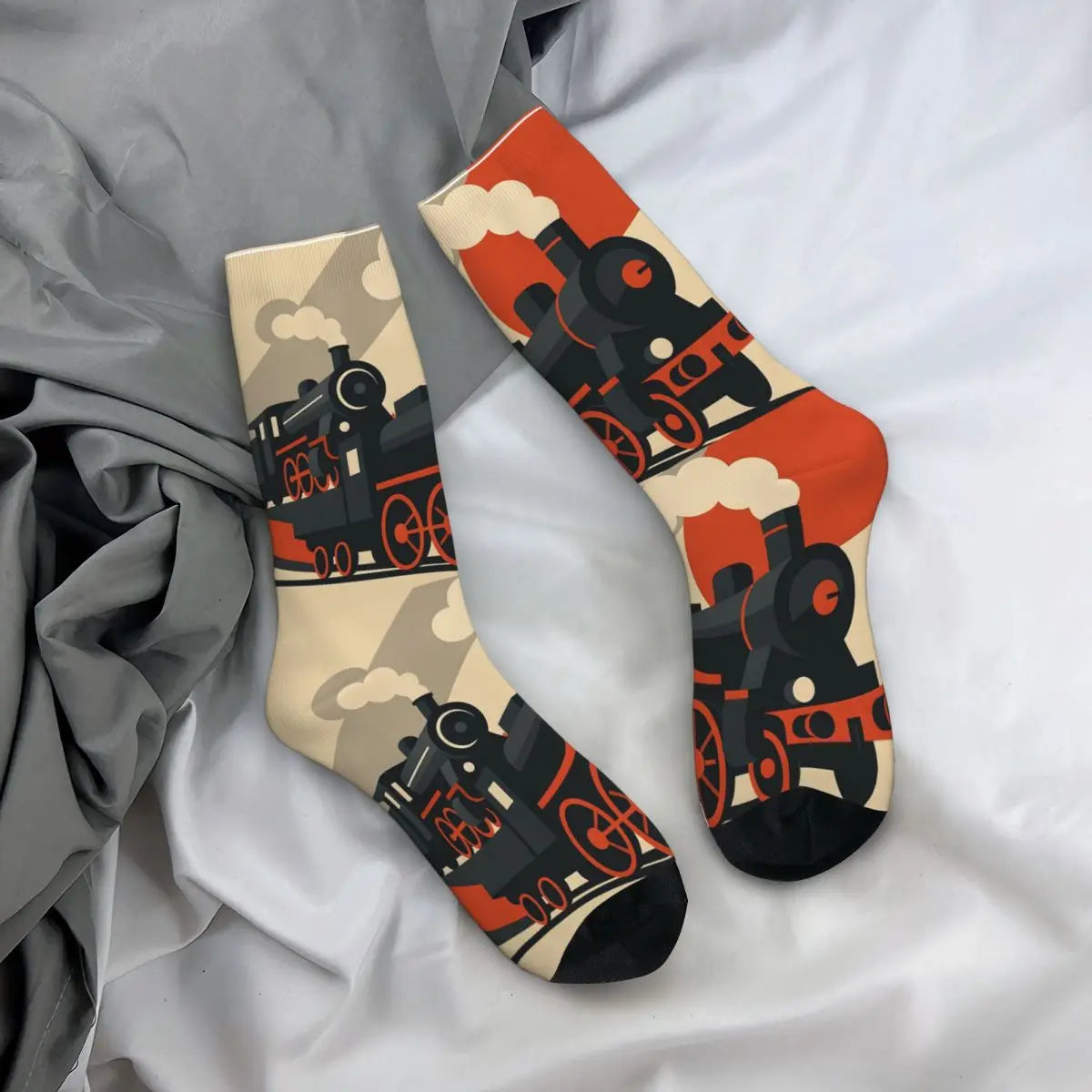 Trendy Steam Train Crew Socks | Stylish All Seasons Long Stockings