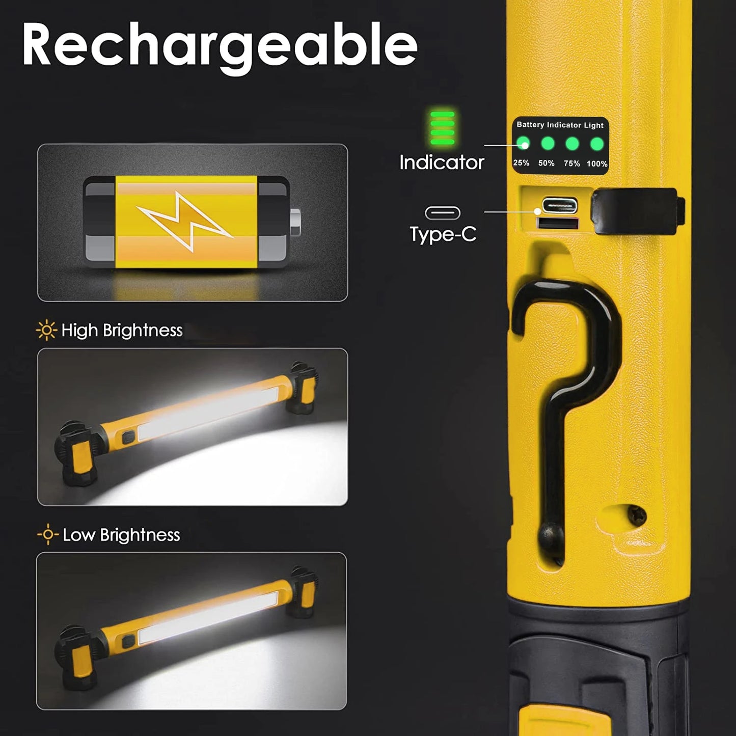 Luz de trabajo magnética recargable | Lámpara portátil ultrabrillante