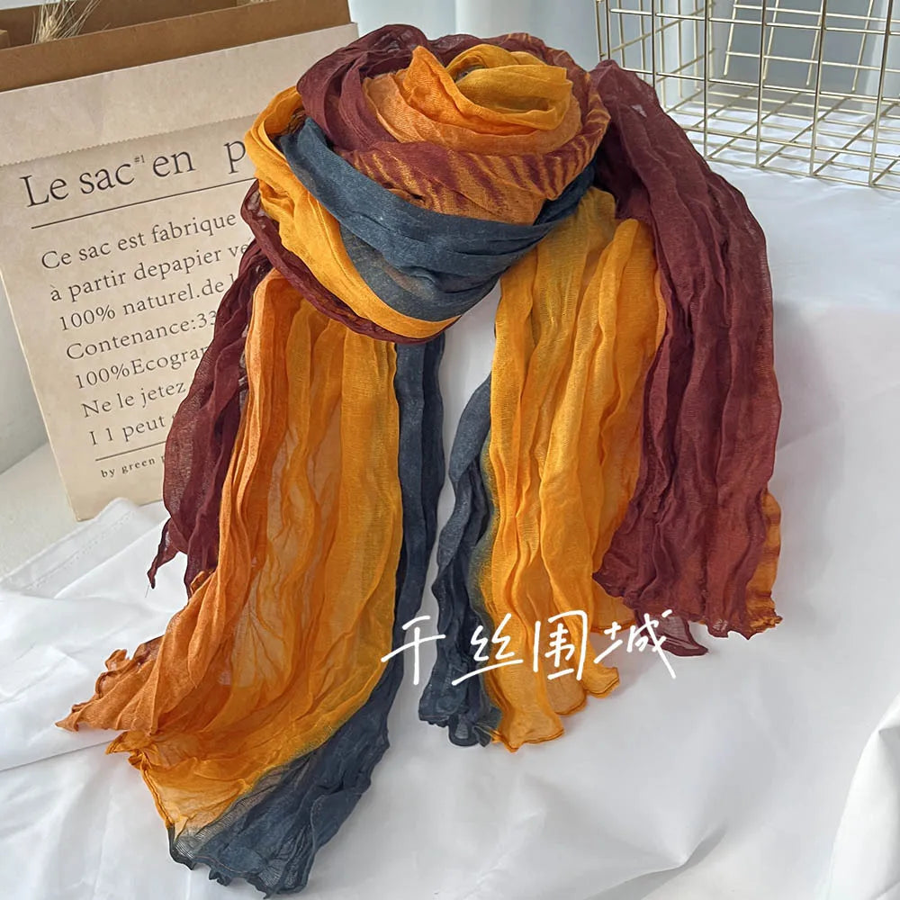 Elegant Women's Long Cotton Hemp Gradient Scarf for Winter Fashion