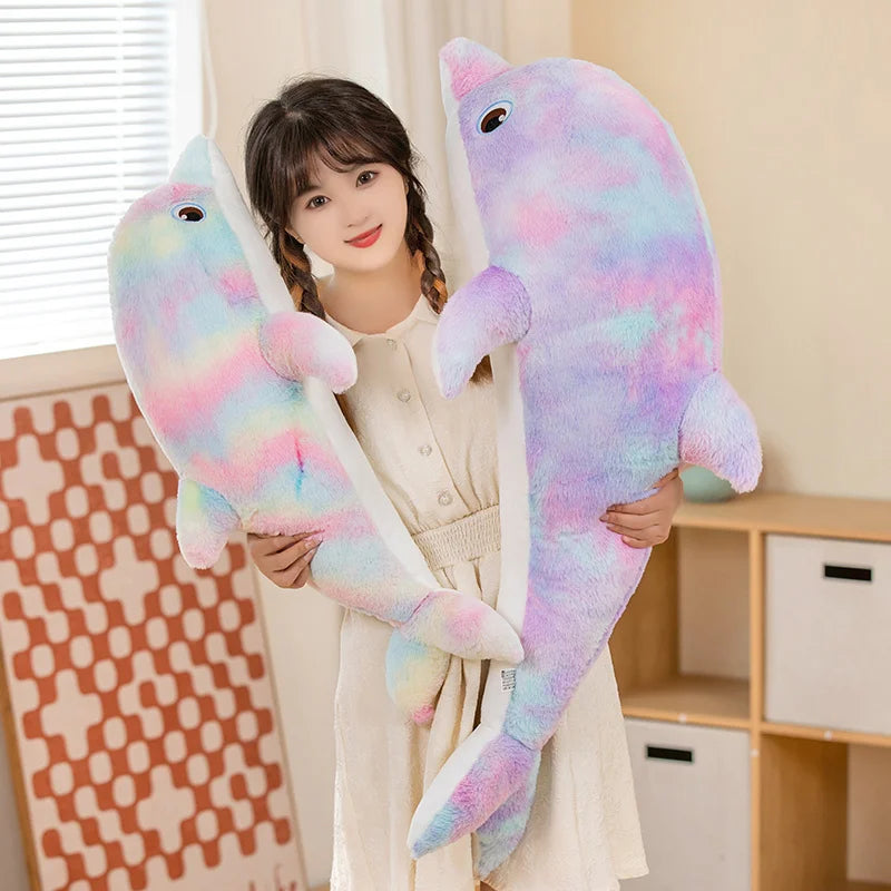 Cute Colorful Dolphin Plush Toy | Soft Cartoon Throw Pillow
