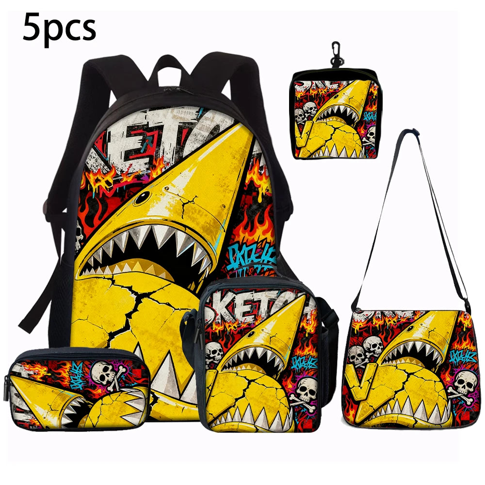 Trendy Shark Graphic Backpack Set | Perfect for School & Daily Use