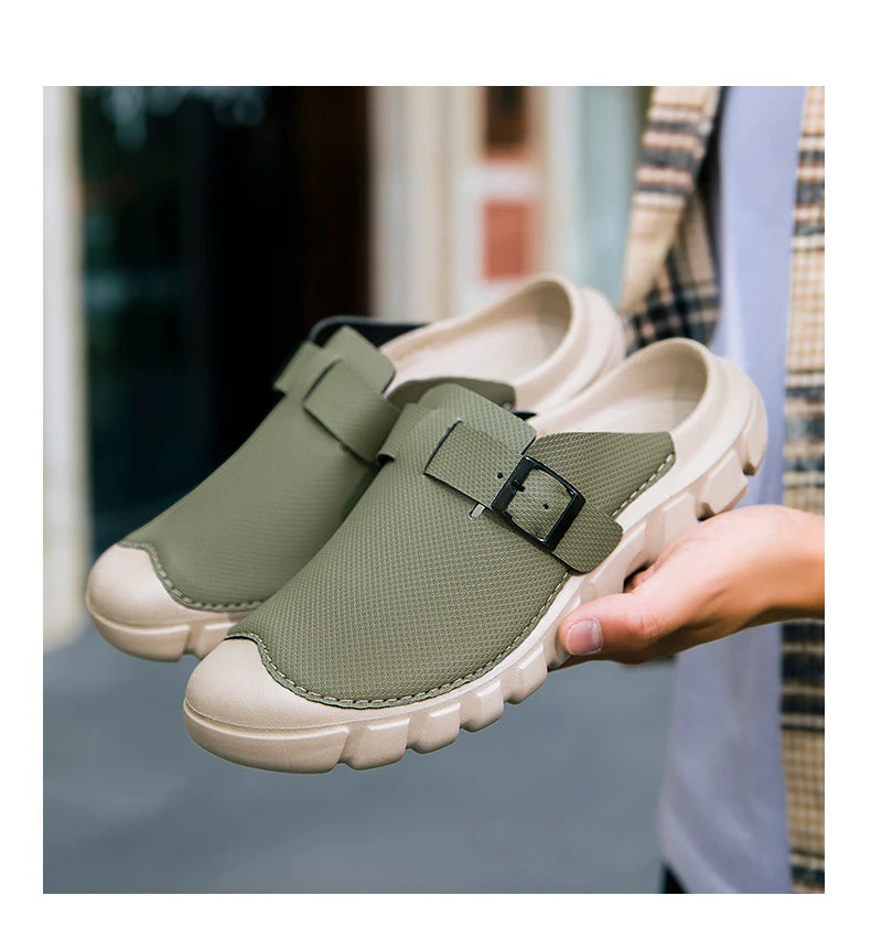 Summer Mens Casual Shoes Mesh Breathable Half Slippers Fashion Walking Sneakers Handmade Male Sandals Lightweight Non-slip Clogs
