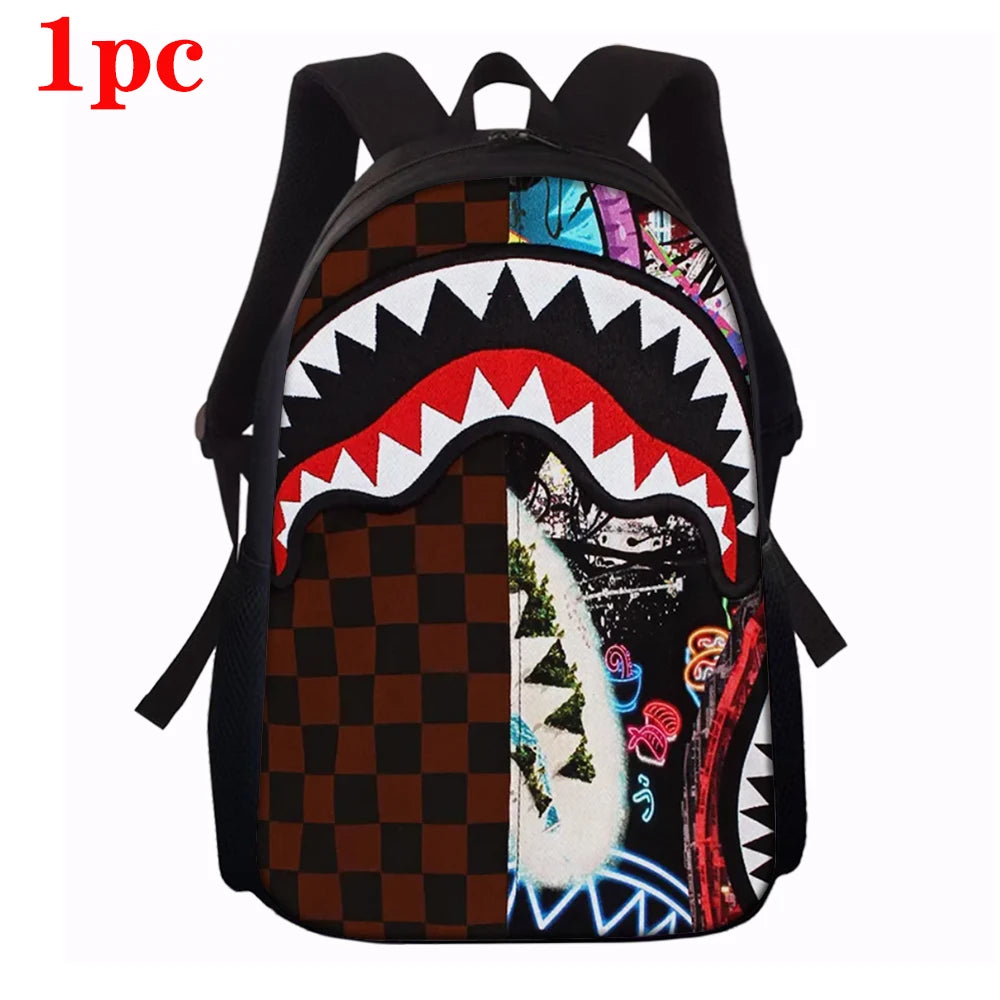 Trendy Shark Graphic Backpack Set | Ideal for School & Adventures