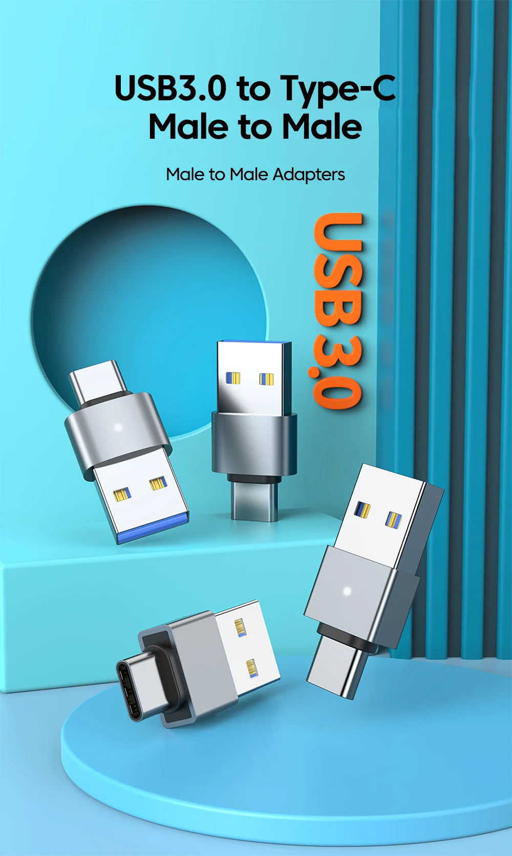 USB 3.0 Male to Type-C Adapter | Fast Charging & Data Transfer