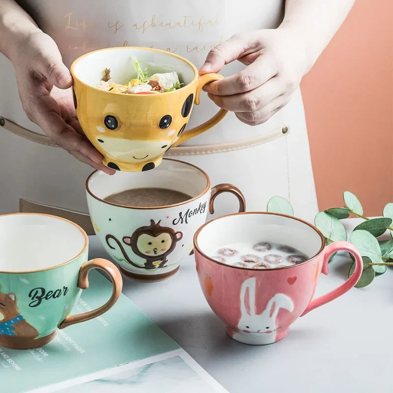 Cute Cartoon Dinosaur & Cat Ceramic Mugs | Fun Breakfast Cups