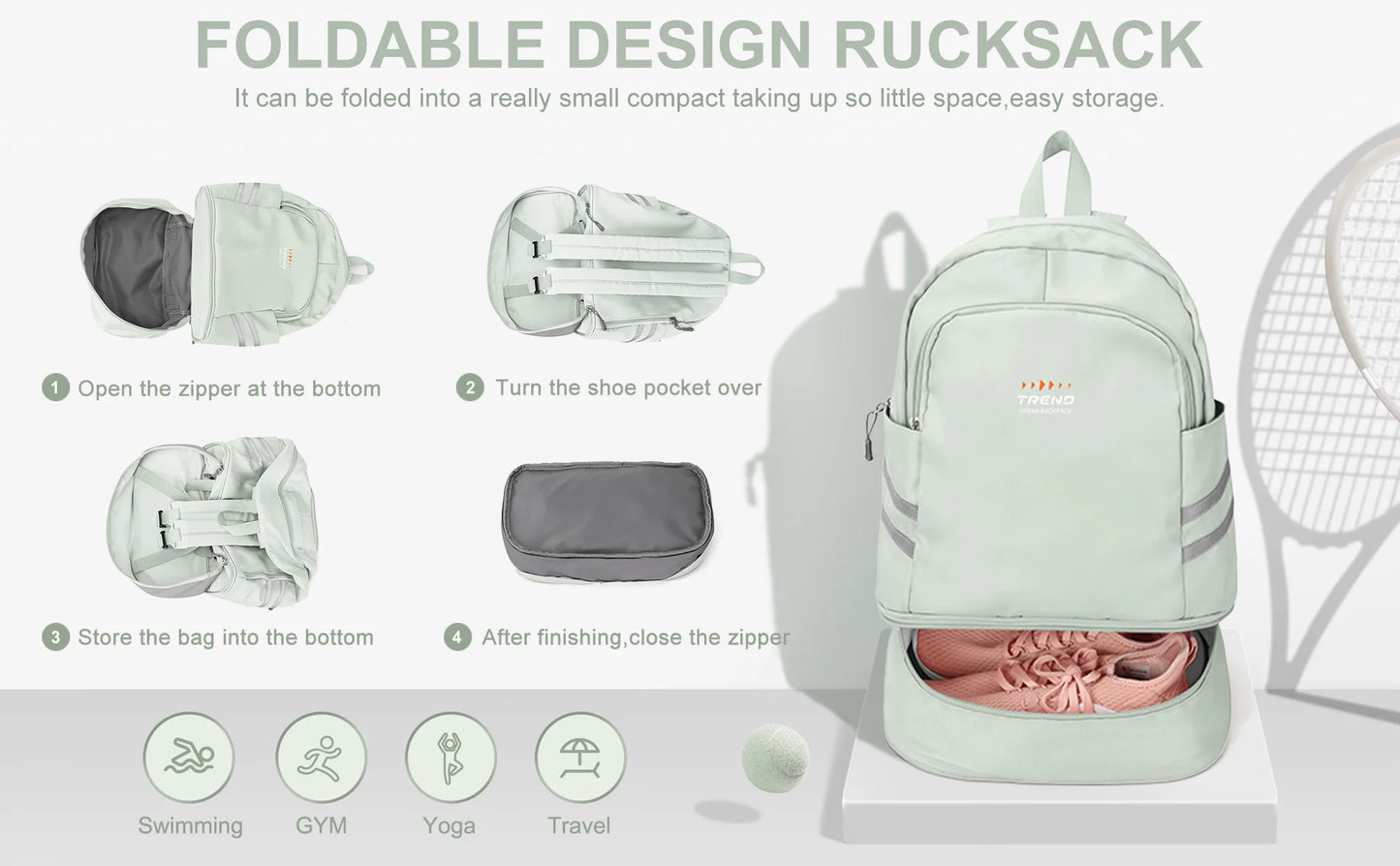 Women's Large Gym Backpack with Shoe Compartment | Waterproof Travel Bag