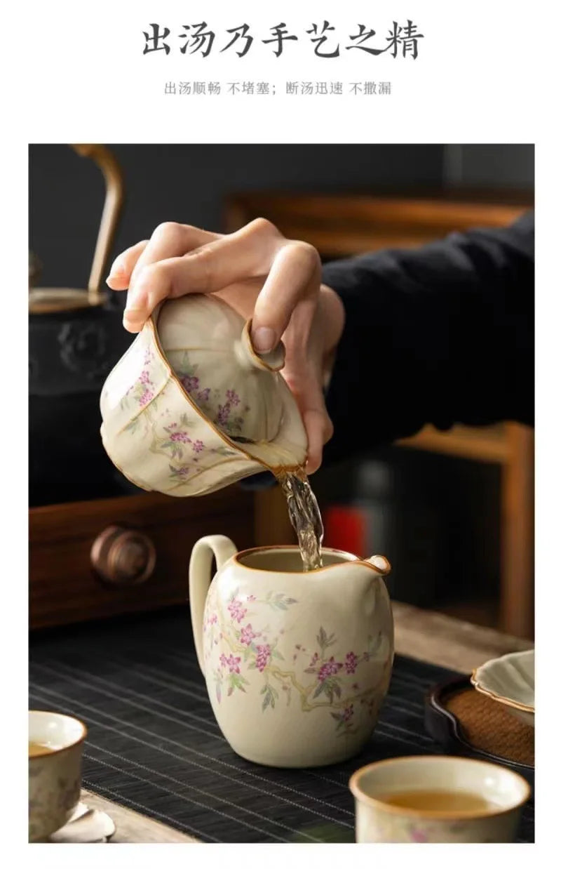 Retro Ceramic Tea Brewing Cup Set | Elegant Anti-Scald Teacup
