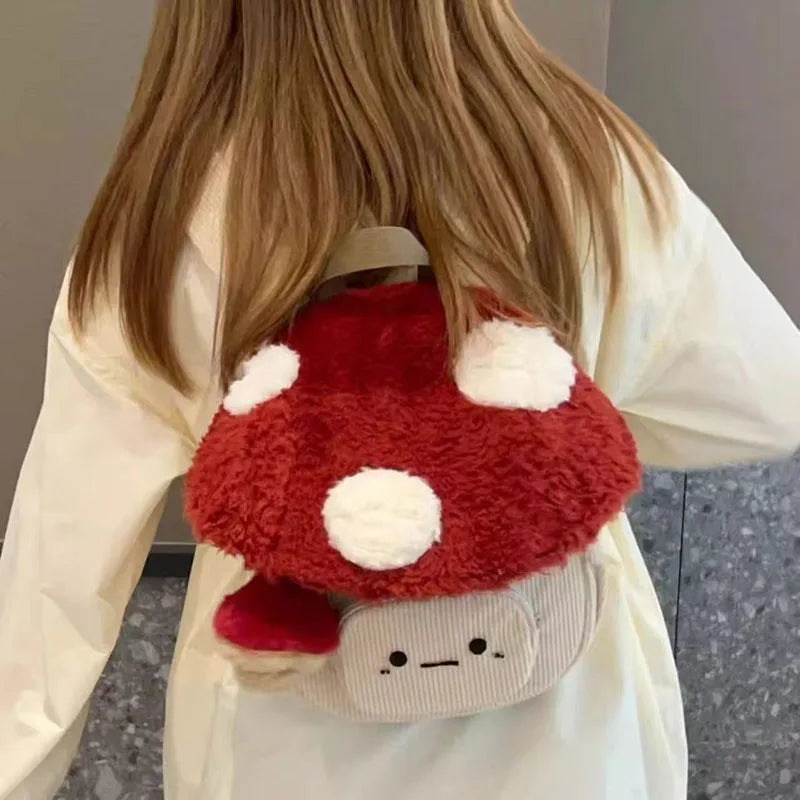 Cute Cartoon Mushroom Backpack | Adorable Plush Doll Bag for Women