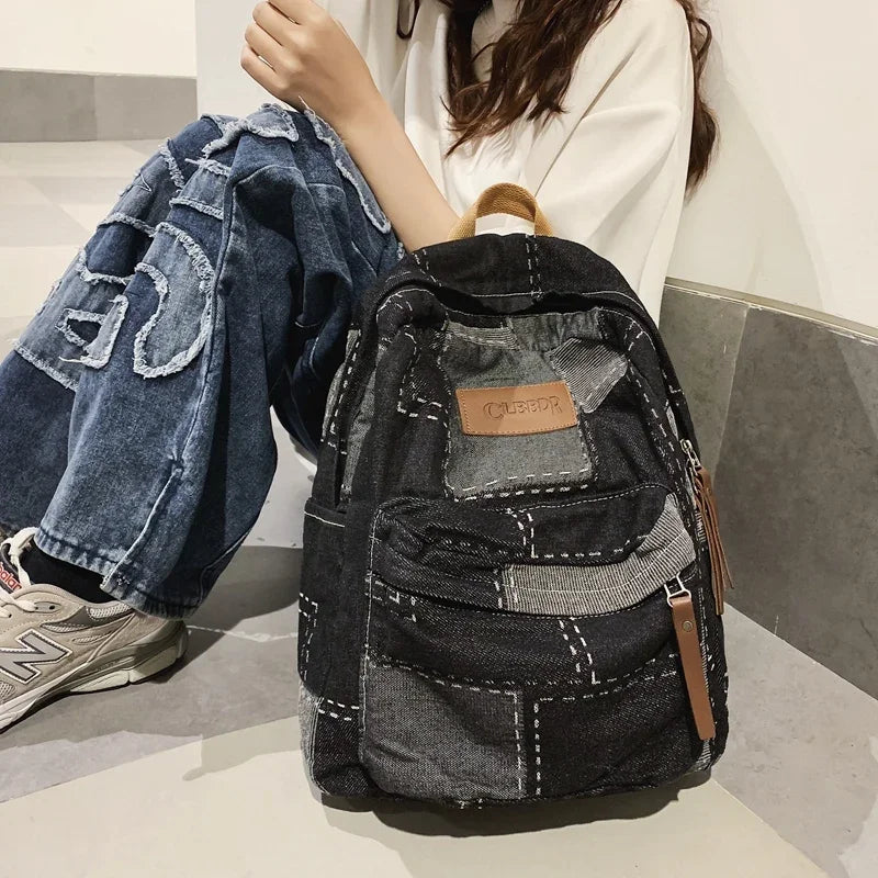 Trendy Washed Denim Backpack | Stylish College Laptop Bag