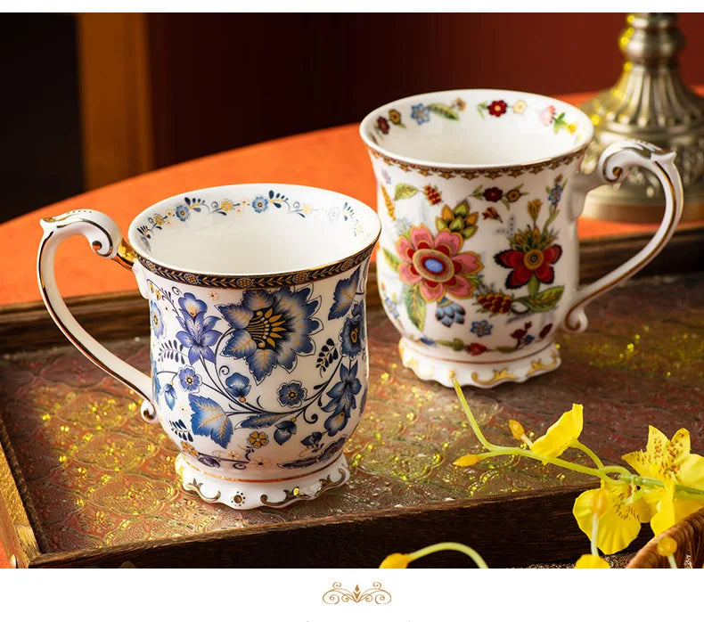 Creative French Blue and White Porcelain Coffee Mug | Retro Ceramic Drinkware