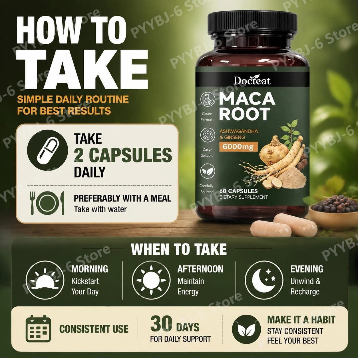 Maca Root Capsules 6000mg with Ashwagandha & Ginseng for Energy
