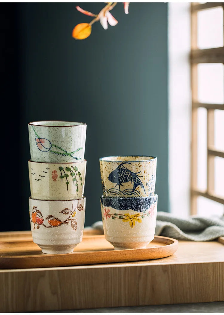 180ml Retro Japanese Ceramic Tea Cups | Hand-Painted Drinkware