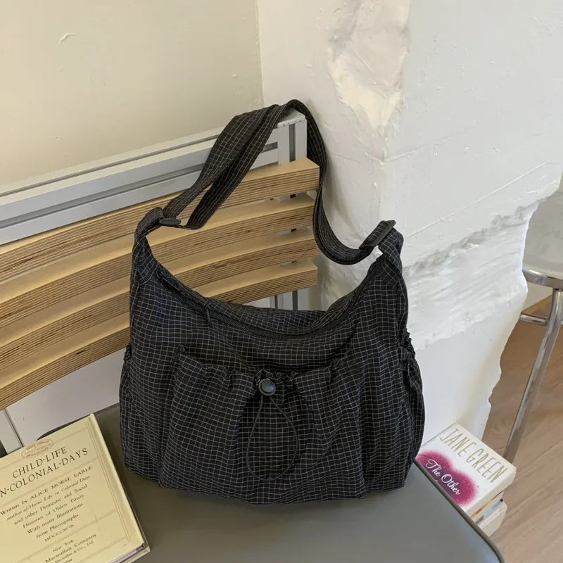 Stylish Plaid Nylon Shoulder Tote Bag | Versatile Everyday Accessory