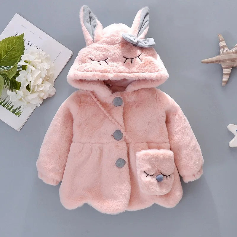 Abrigo de invierno para bebé niña con bolso cruzado y lazo | Ropa de abrigo cálida