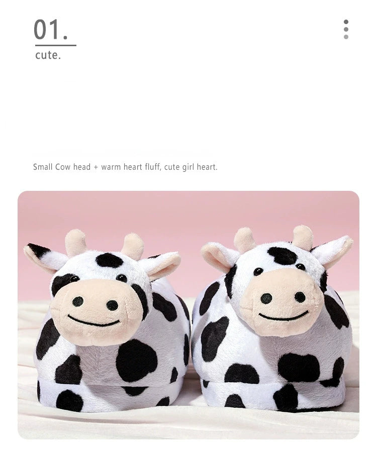 Cute Milk Cow Plush Slippers | Cozy Kawaii Indoor House Shoes