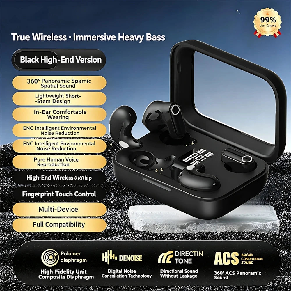 Wireless Earphones Open In-ear Type HIFI Bass 2in1 Bluetooth Headset High-definition Electric Quantity Digital Display Earplugs
