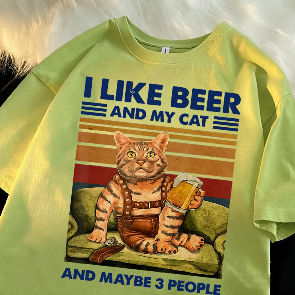 Men's Summer Cat and Beer Graphic T-Shirt | Soft Cotton Tee
