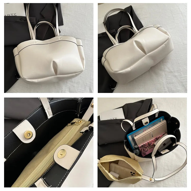 Trendy Women's Large Capacity PU Leather Tote & Crossbody Bag