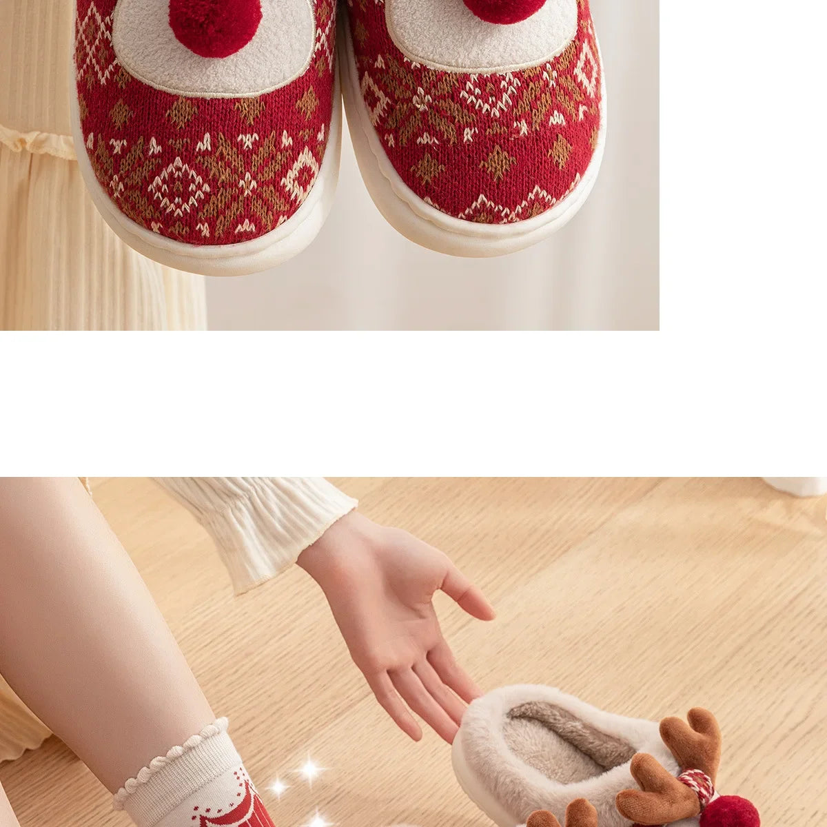 Cozy Winter Cartoon Deer Plush Slippers | Warm Indoor House Shoes