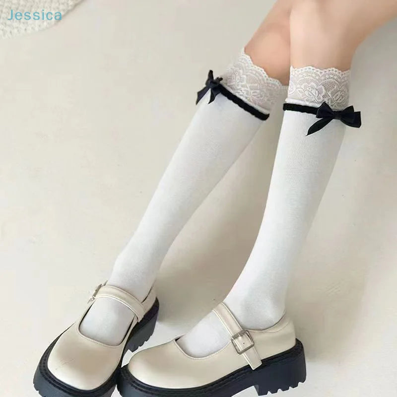 Elegant Japanese Lolita Mid-Tube Socks | Bow & Lace Design