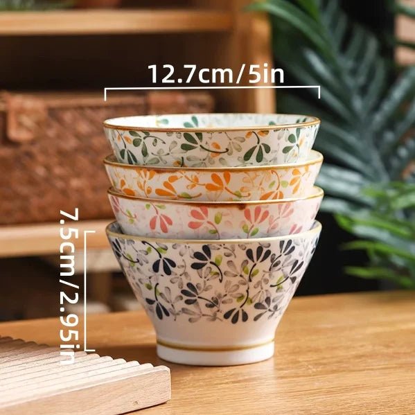 5 Inch Colorful Floral Ceramic Cone Bowls | Vintage Tableware
