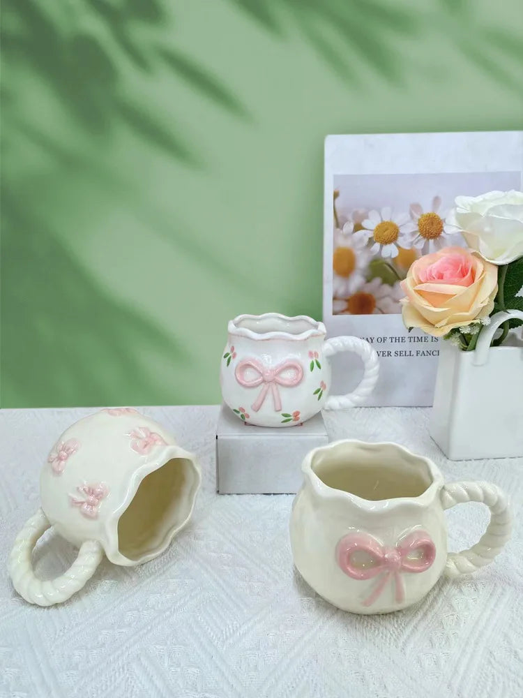Cute Handmade Bow Ceramic Coffee Cup | Unique Gift Mug