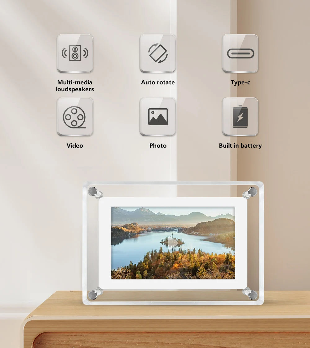 5-Inch Acrylic Digital Photo Frame | USB Charging & Video Playback