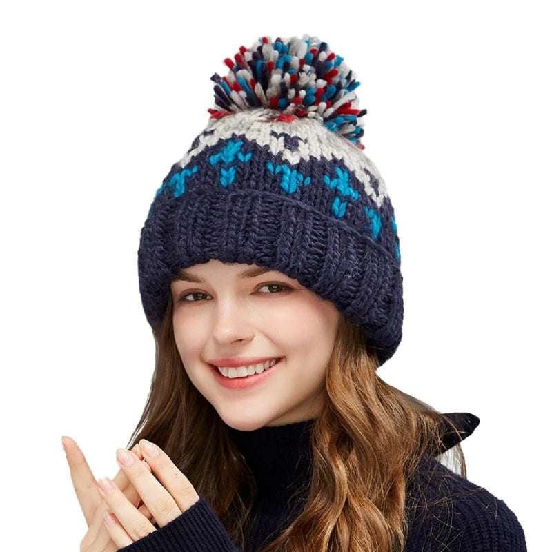 Unisex Fur Pompom Beanie Hat | Cozy Warm Knit Winter Cap