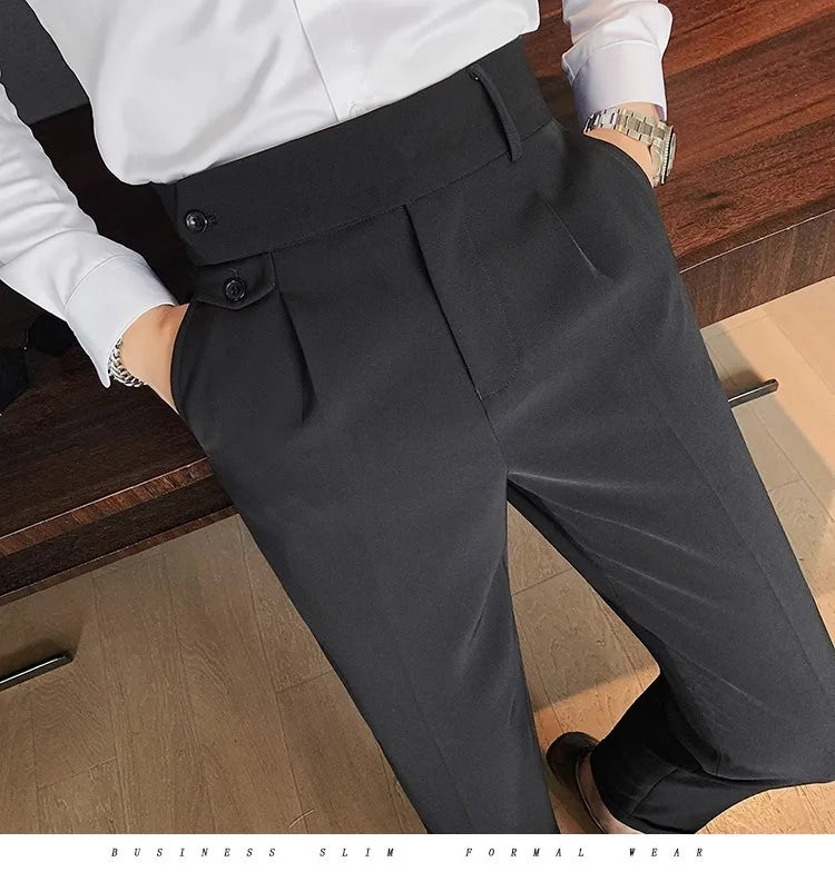 Men's High Waist Slim Fit Suit Pants | Smart Casual Fashion