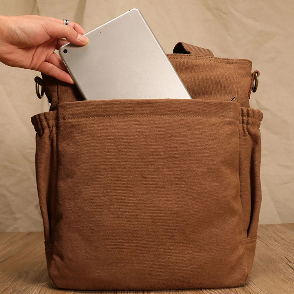 Men's Vintage Canvas Crossbody Handbag | Large Casual Tote Bag