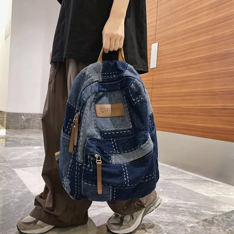 Trendy Washed Denim Backpack | Stylish College Laptop Bag