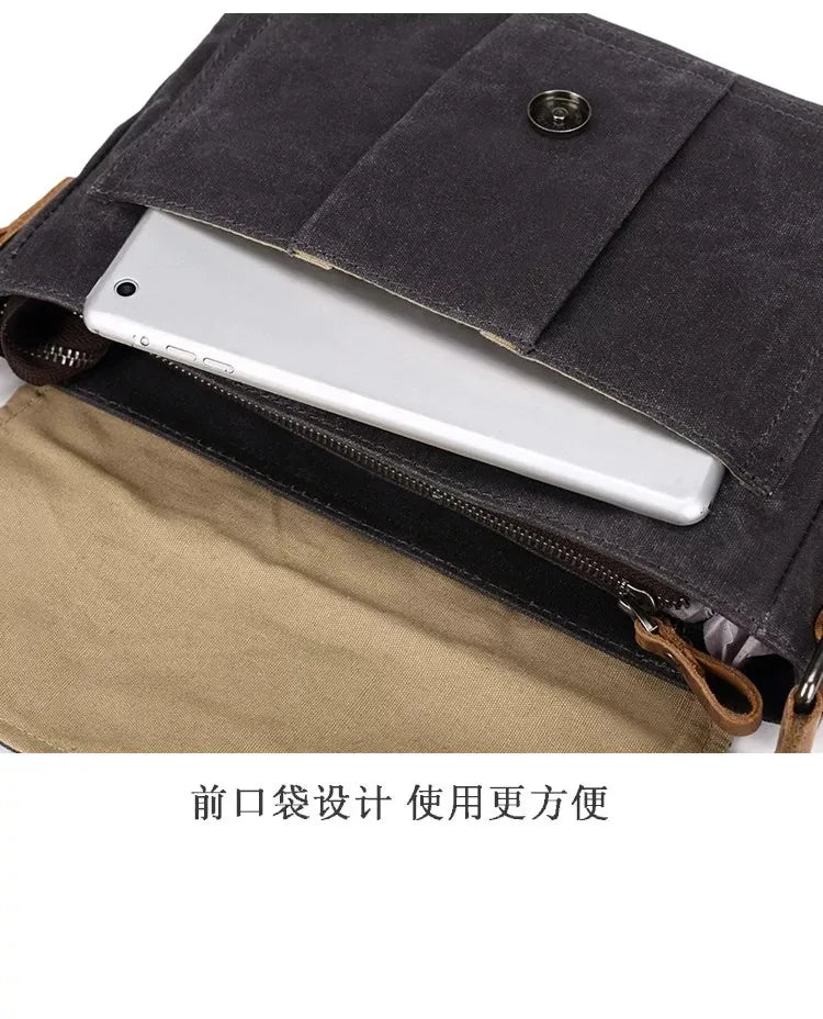 Vintage Waxed Canvas Crossbody Bag | Water-Resistant Casual Satchel