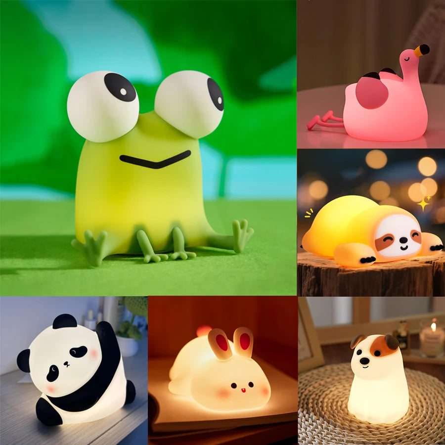 Lámpara de Mesa LED de Animales Kawaii | Luz Nocturna Divertida y Segura para Niños