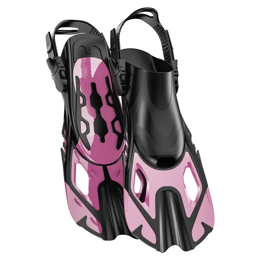 Swim Flippers Snorkel Fins Short Diving Frog Shoes Duck Webs Adjustable Silicone Travel Size Open Heel For Adult Men Women Youth