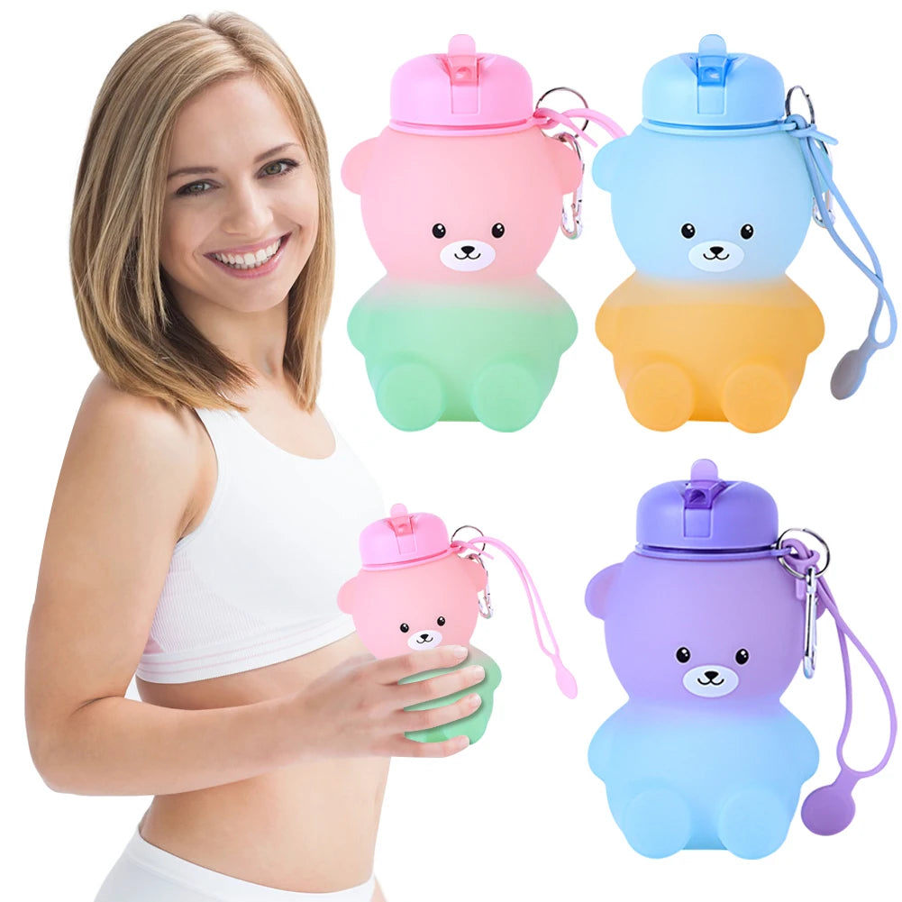 600ml Collapsible Water Bottle | Cute Bear Water Bottle for Sports