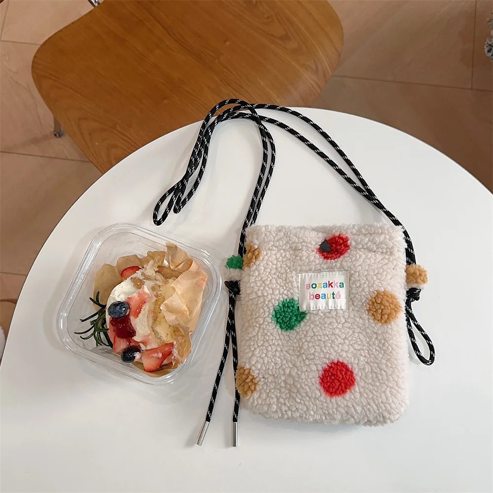 Cute Plush Dot Crossbody Bags for Women | Portable Shoulder Bag