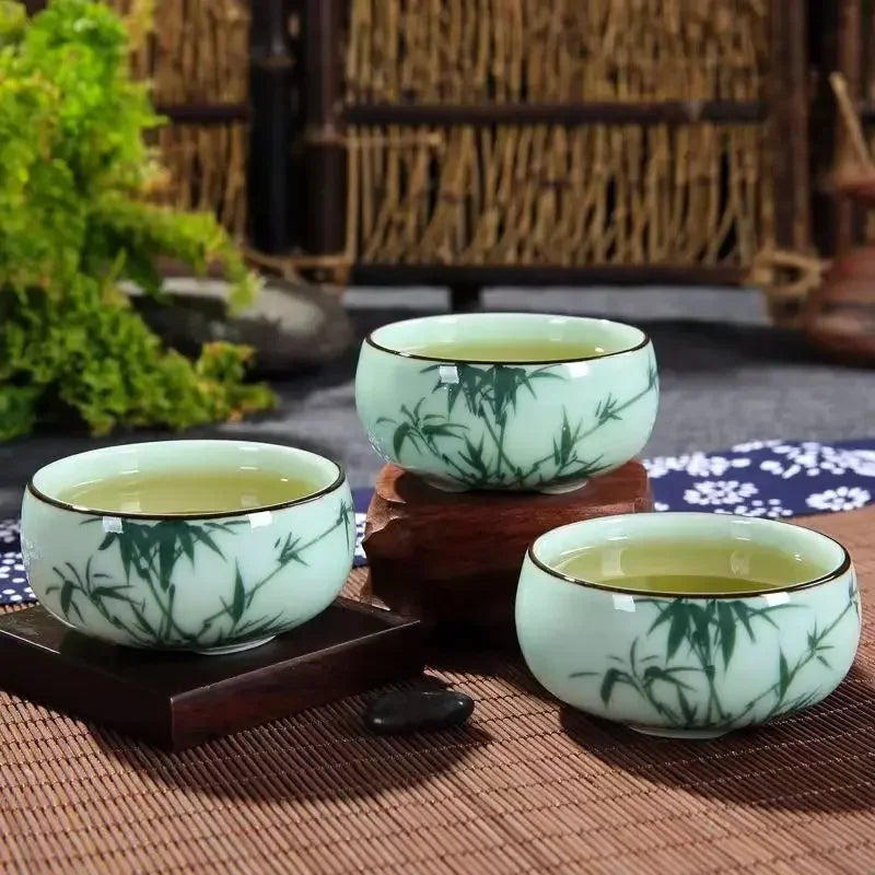 Traditional Hand-painted Celadon Teacup Set | Unique Tea Experience