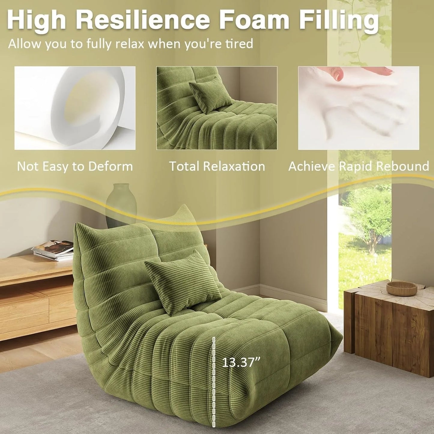Cómodo sillón tipo puf verde | Tumbona de espuma viscoelástica