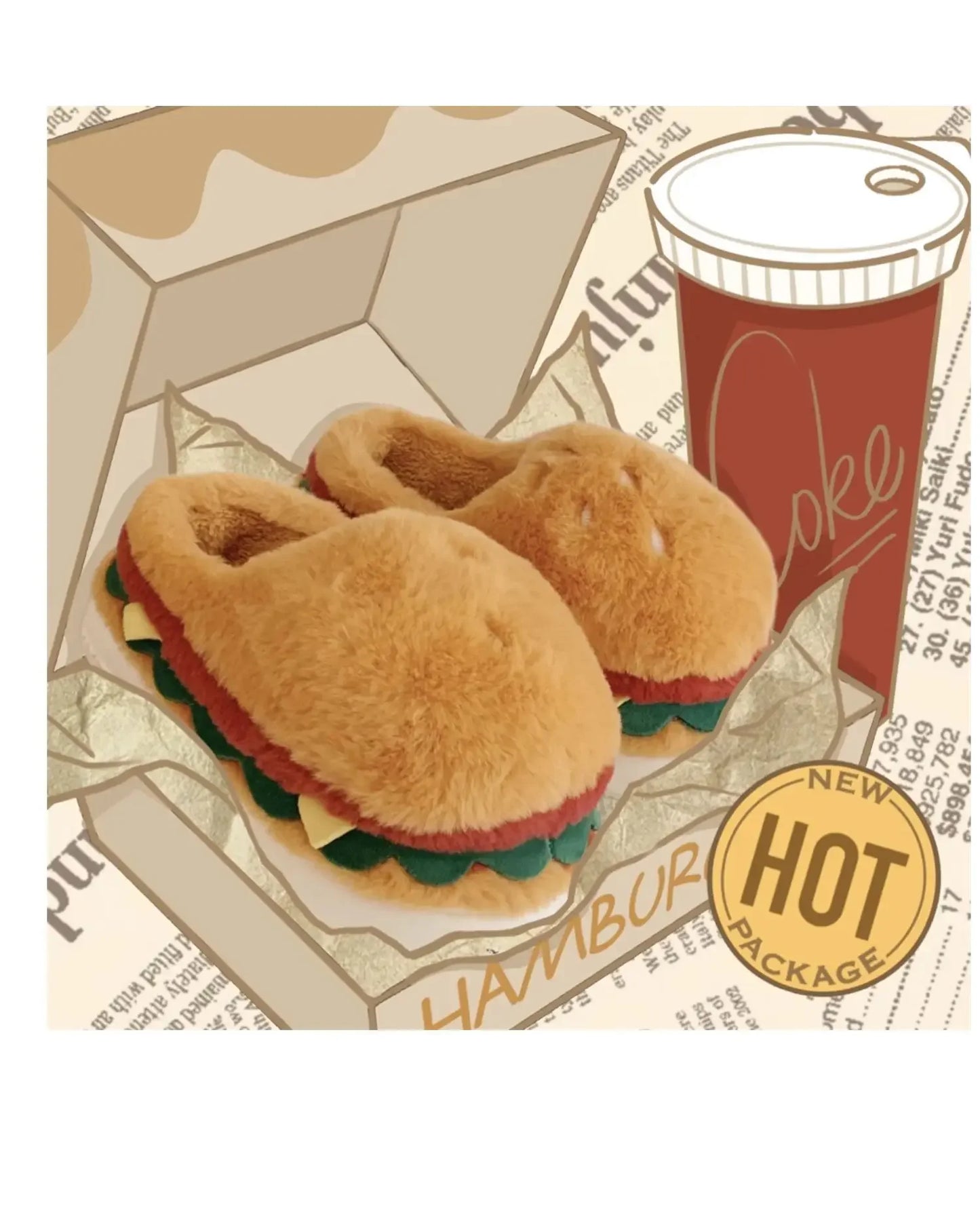 Cute Hamburger Plush Slippers | Warm & Cozy Indoor Footwear